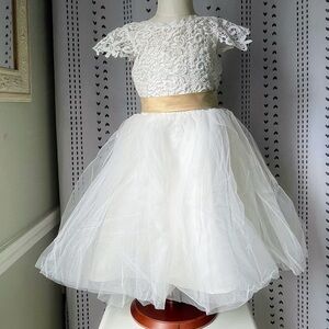 JJs House White and Gold Formal Kids Dress